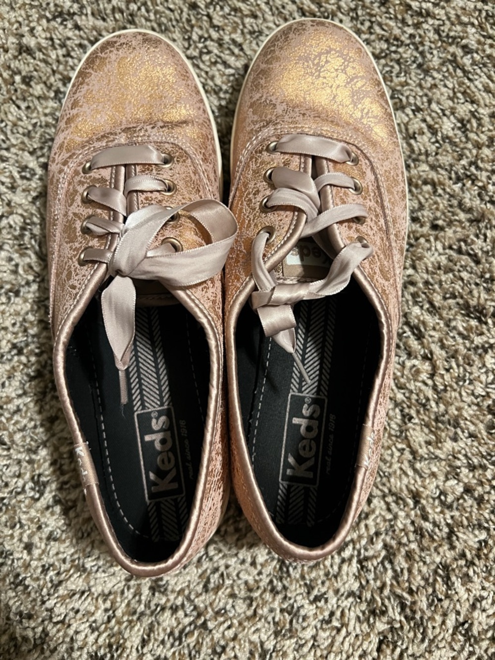 Keds Metallic Rose Gold Ribbon Lace Sneakers